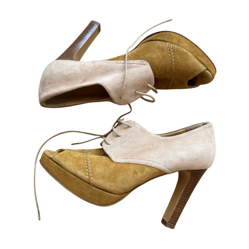J.Crew Women's Odeon Leather Suede Peep toe‎ platform heels laceup SZ: 6.5